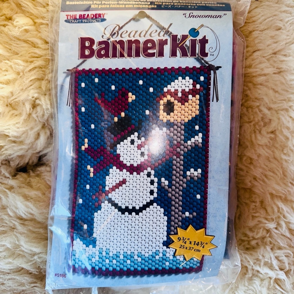 NOS Vintage 2001 The Beadery Craft Products Beaded Banner Kit SNOWMAN